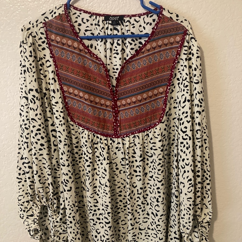 ODDY Cream and Black Embellished 3/4 Sleeve Blouse